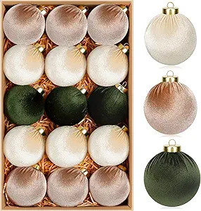 15 Pcs Velvet Christmas Ornaments Ball, 3.15" Christmas Tree Decorations Set, Shatterproof Hangin... | Amazon (US)