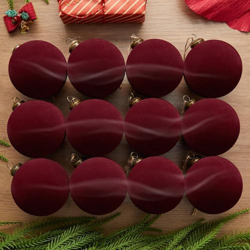 12PCS Light Scented Velvet Christmas Balls Ornament Shatterproof Velvet Xmas Tree Baubles Hanging... | Amazon (US)