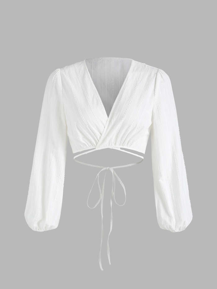 Solid Texture Long Sleeve Tie Back Top | Cider