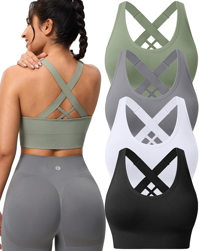 Evercute Sports Bras for Women Padded Medium Support Criss Cross Strappy Bra Seamless High Impact... | Amazon (US)