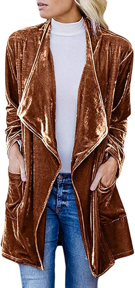 Womens Lapel Velvet Drape Jacket Open Front Cardigan Outwear with Pockets. | Amazon (US)