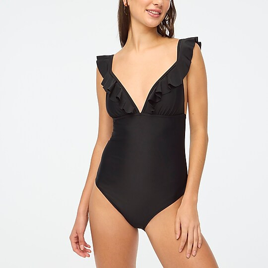 Ruffle-shoulder V-neck one-piece swimsuit | J.Crew Factory