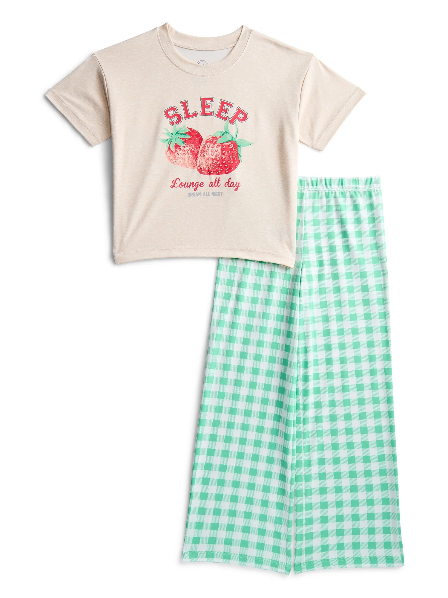 Wonder Nation Girls Short Sleeve Tee and Pants Pajama Set, 2-Piece, Sizes 4-18 | Walmart (US)