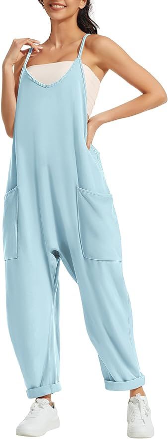 ATHMILE Jumpsuits for Women Casual Summer Rompers Sleeveless Loose Spaghetti Strap Baggy Overalls... | Amazon (US)