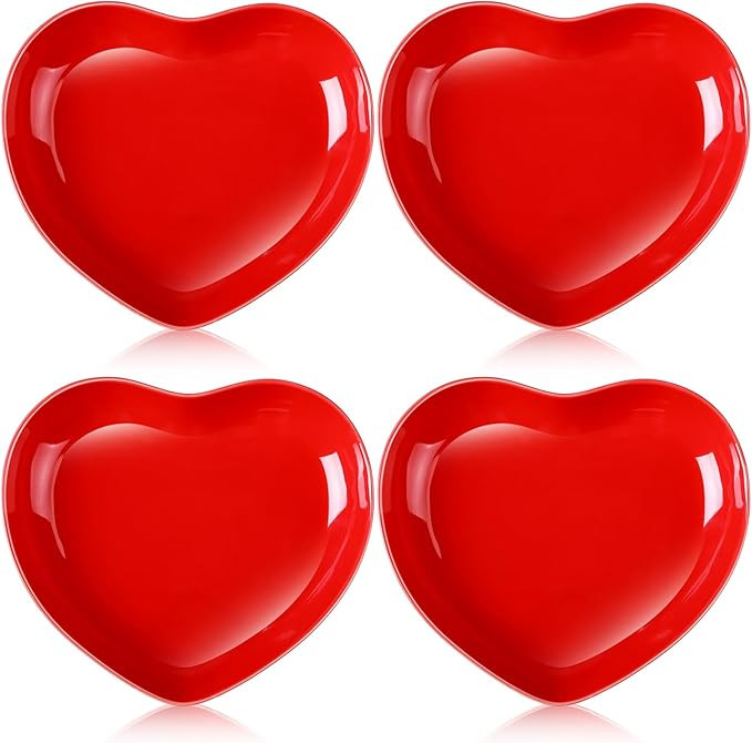 Tioncy 4 Pcs Ceramic Heart Shaped Plates 9 Inches Valentines Day Porcelain Heart Bowls Cute Dinne... | Amazon (US)
