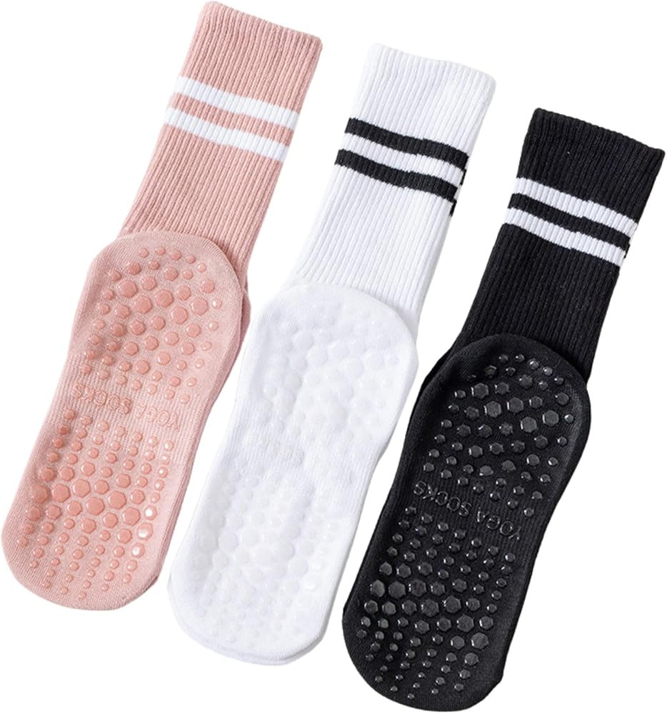 Pilates Socks With Grips for Women: Cute Non Slip Crew Gripper Yoga Sock - Grippy Sticky for Hosp... | Amazon (US)