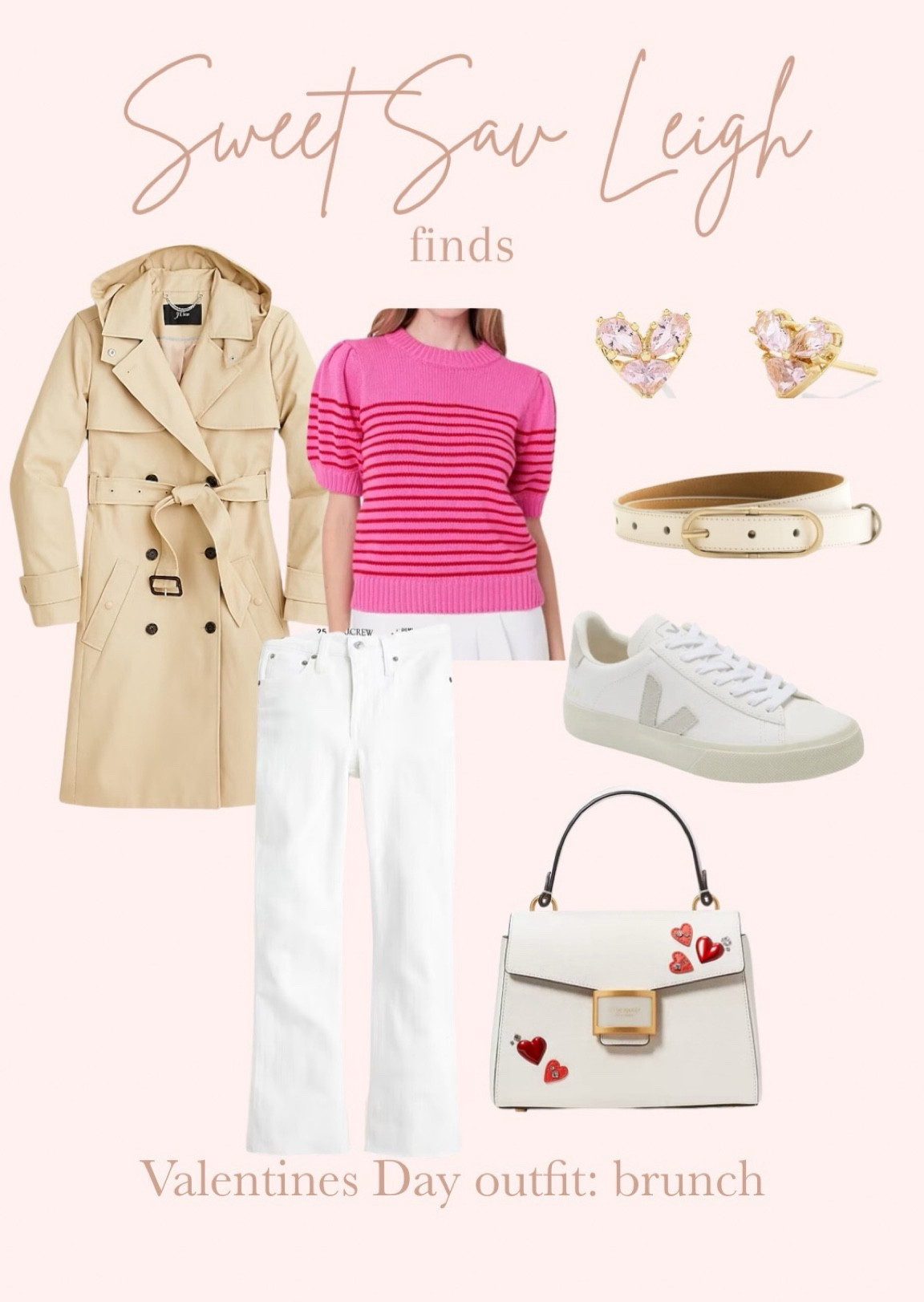 Valentine’s Day outfit idea: brunch | white jeans, white cropped jeans, trench coat, pink top, pink sweater, white sneakers, winter outfit, spring outfit, casual spring outfit 

#LTKSeasonal #LTKstyletip #LTKfindsunder100