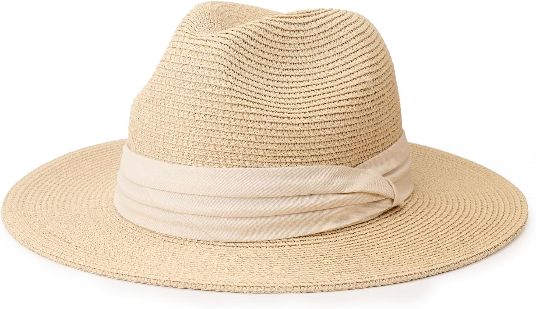 DRESHOW Women Straw Panama Hat Travel Fedora Beach Sun Hat Summer Wide Brim Straw Roll up Hats UP... | Amazon (US)
