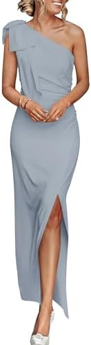 PRETTYGARDEN Women's Summer One Shoulder Long Formal Dresses Sleeveless Ruched Bodycon Wedding Gu... | Amazon (US)