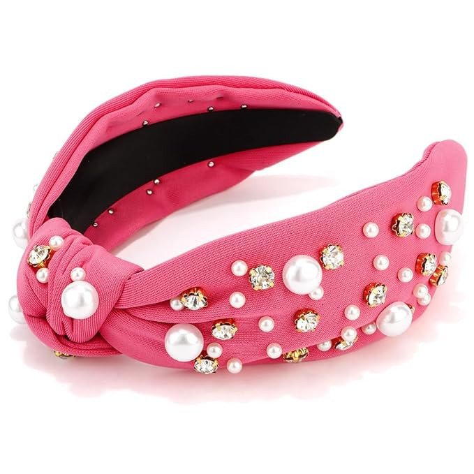 Knotted Headbands with Pearl Rhinestone Hot Pink Womens Headbands Wide Top Knot Headbands Beaded ... | Amazon (US)