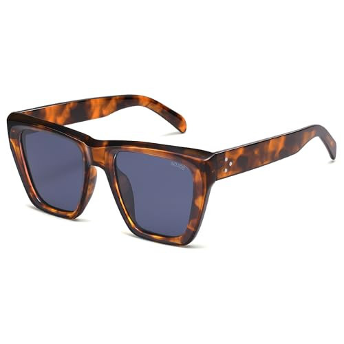 SOJOS Fashion Oversized Square Cat Eye Polarized Sunglasses for Women Trendy Cateye Style Womens Sunglasses SJ2179, Brown Tortoise Frame/Dusty Blue Lens | Amazon (US)
