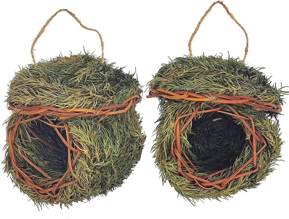 2 Pack Green Grass Birdhouse for Outside Garden Decoration Hanging Bird Hut Bird Nest Cozy Restin... | Amazon (US)