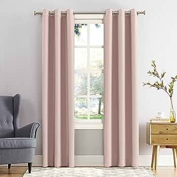 Sun Zero Easton Energy Saving Blackout Grommet Curtain Panel, 40" x 95", Blush Pink | Amazon (US)