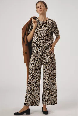 The Ettie High-Rise Crop Wide-Leg Pants by Maeve: Leopard Edition | Anthropologie (US)