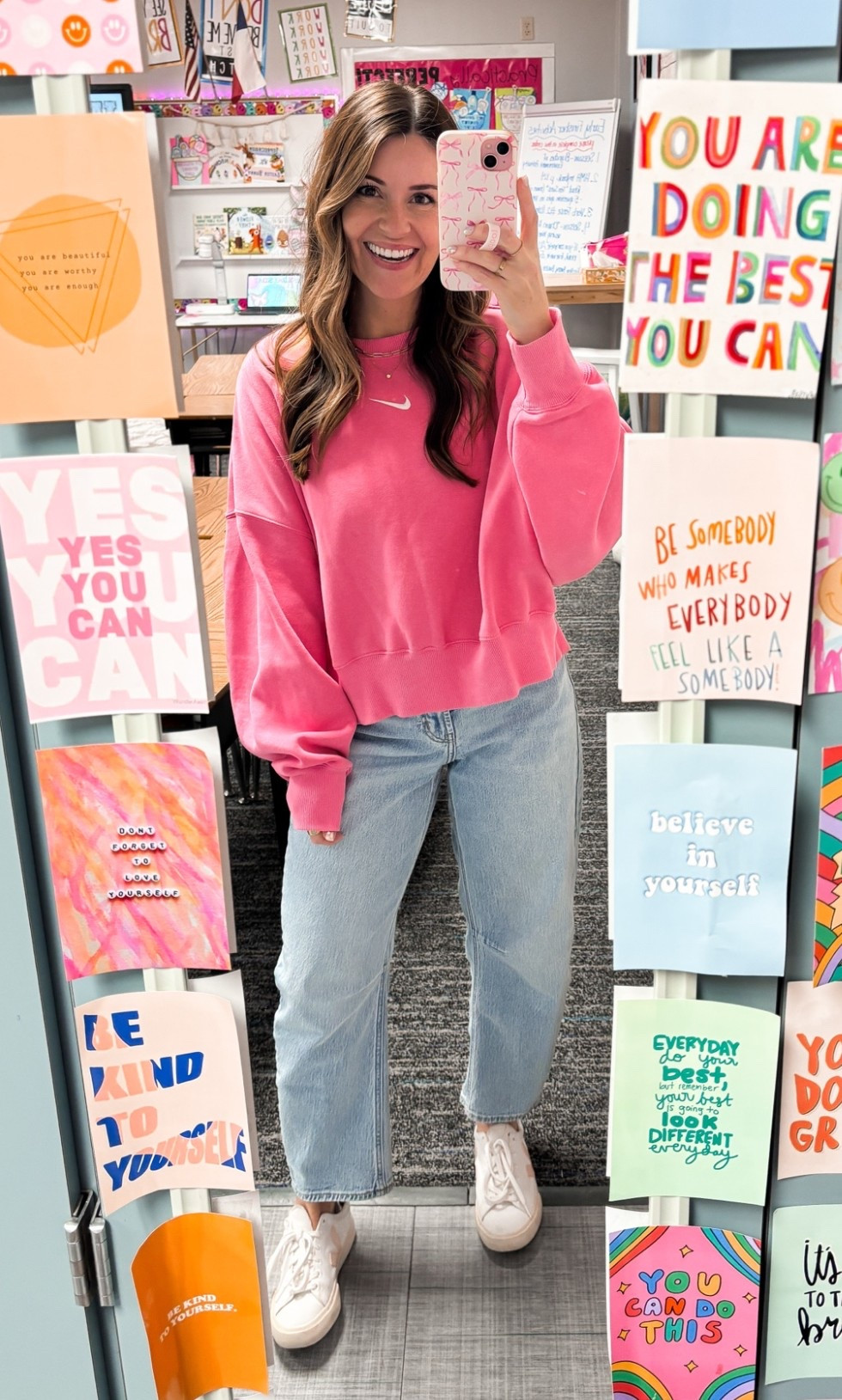 Nike sweatshirt// medium
Old navy barrel jean// 2 regular 

Teacher, comfort, casual, pink

#LTKootd #LTKActive