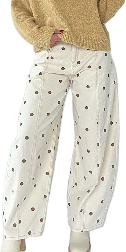 XBTCLXEBCO Polka Dot Jeans Women Y2K Print High Waisted Wide Leg Denim Pants Vintage Stretchy Boy... | Amazon (US)