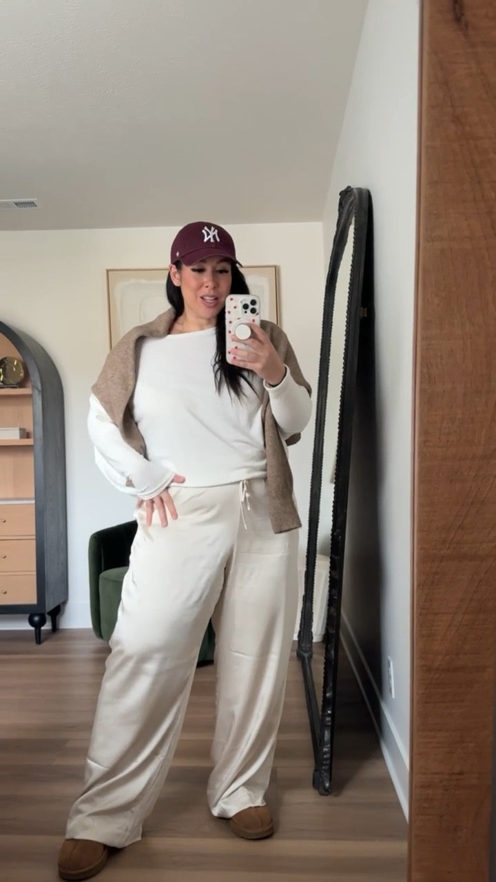 How I styled my outfit! Satin pants from @abercrombie are super on trend and comfortable! Styled with this adorable @Express top and @American Eagle Outfitters  baseball cap! 💗🫶🏻

#LTKootd #LTKgrwm #LTKMidsize