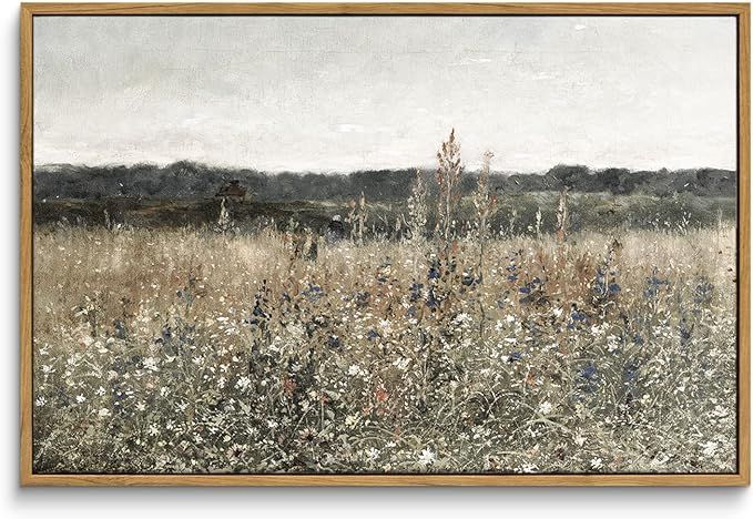 InSimSea Framed Wall Art Decorations, Wildflower Field Vintage Wall Art Canvas Prints, Modern Far... | Amazon (US)