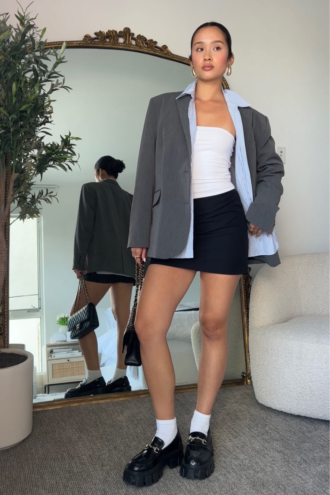 fall outfit inspo 🫶🏼 love a mini skirts + blazer outfit combo for fall. styled this fit with loafers 

#LTKstyletip #LTKshoecrush #LTKSeasonal