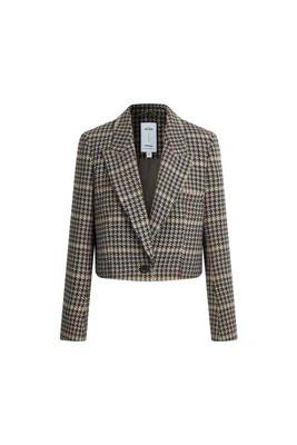 Greer Houndstooth Cropped Blazer in Wool Tweed | Fabrique