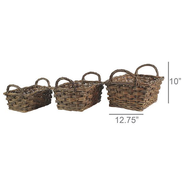 Handled Rectangular Nesting Baskets Set of 3 | Antique Farm House
