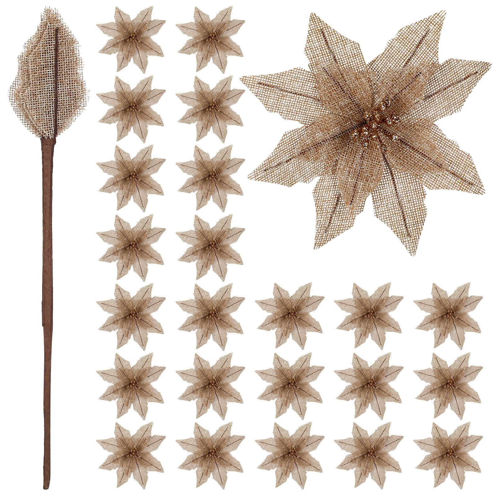 24 Pcs Poinsettia Burlap Flowers Christmas Tree Ornaments Natural Poinsettia Artificial Flowers w... | Amazon (US)