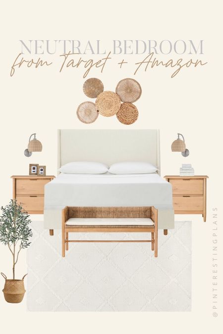 Neutral bedroom inspo from Amazon and target! 

Bedroom wall decor, wall decor, faux tree, faux olive tree, nightstands, neutral bedroom, bench, neutral rug 

#LTKhome