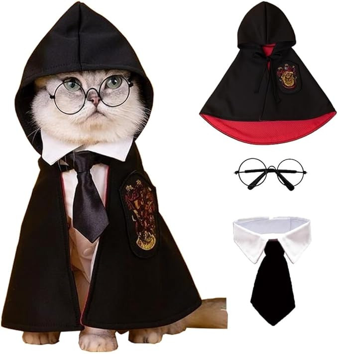 ANIAC 3PCS Halloween Dog Costume Cat Wizard Cape Glasses and Necktie Set Halloween Puppy Outfit P... | Amazon (US)