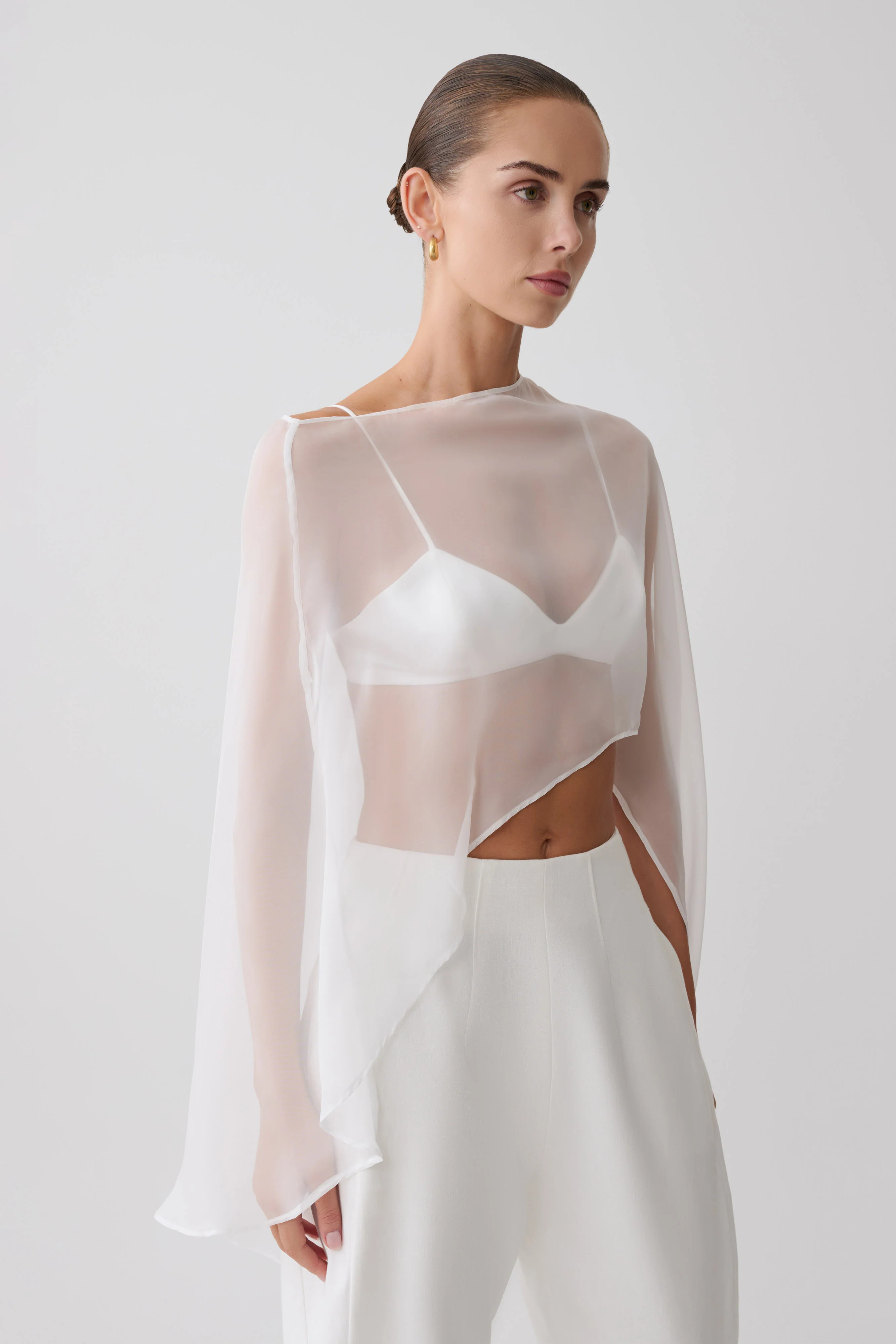 Kirstine Bralette With Chiffon Cape - Ivory | Meshki (APAC)