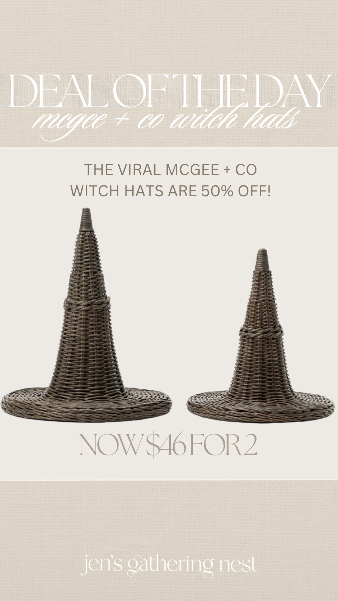 Deal of the day — McGee + co witch hats now $46🤎

#halloween #halloweensale #dealoftheday #salealert #dealalert #halloweenhome #witchhats #mcgeeco

#LTKHome #LTKSeasonal #LTKFindsUnder50