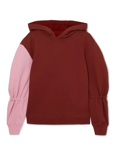 Tibi - Two-tone Cotton-jersey Hooded Sweatshirt - Red | NET-A-PORTER (US)