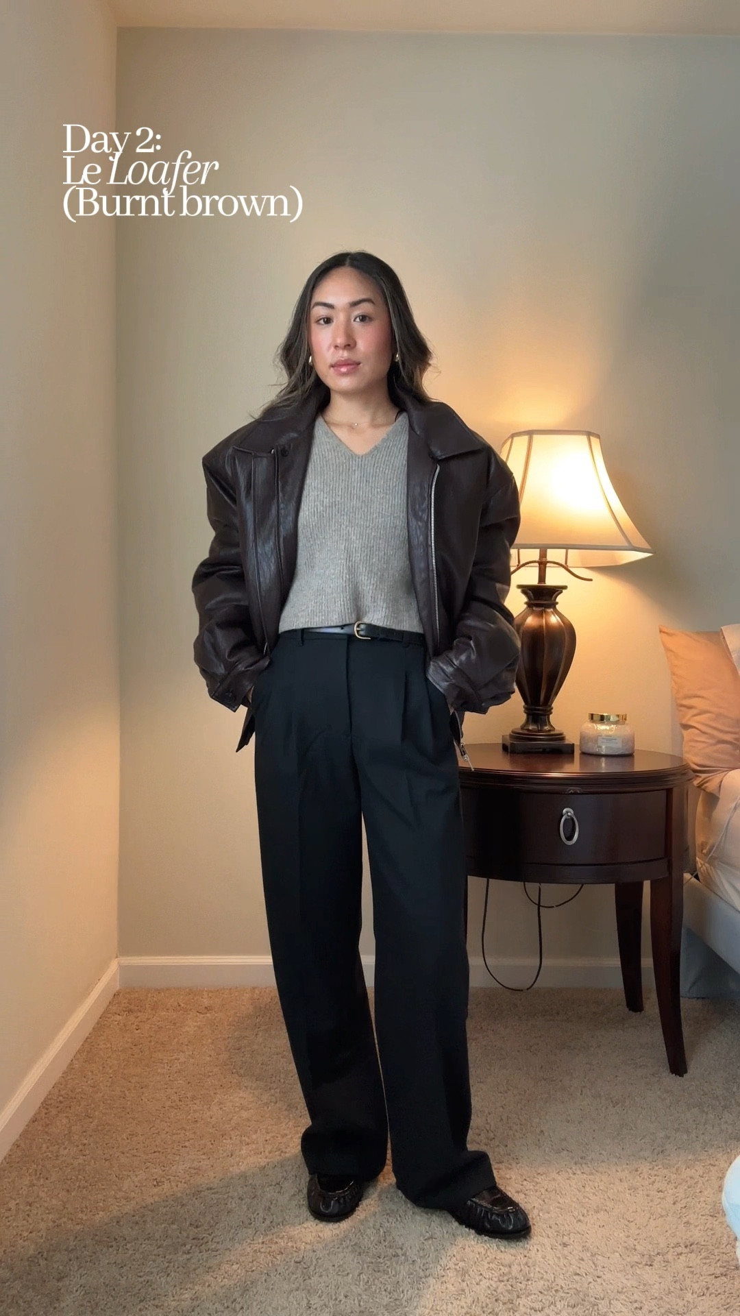 Burnt brown le loafers 👞 🍂 how can it get any better 🤍🫶🏼? Day 2’s outfit is a simple leather look by layering a crop sweater and mocha colored jacket over a pair of high waisted black trousers. It’s effortless and chic, with just a hint of edgy 😉 🫶🏼

Outfit details: 👇🏻
🤍 sweater: @massimodutti 
🤍 trousers: @aritzia 
🤍 loafers: @ysl 
🤍 jacket: @sourceunknown_official 
🤍 belt: @bananarepublicfactory 

🔗 Outfit specifics linked in bio → LTK @amandacapsulewardrobe
⸻

#falloutfitinspo #minimalistoutfit #capsulecloset #loaferoutfitinspo #quietluxurystyle
