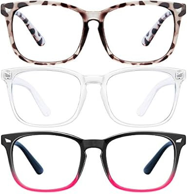 Blue Light Blocking Glasses - 3Pack Computer Game Glasses Square Eyeglasses Frame, Blue Light Blo... | Amazon (US)
