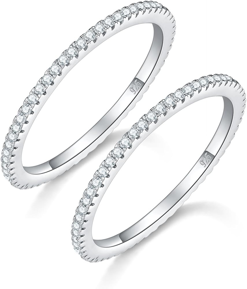 MINDDHA 14K Gold Plated- Cubic Zirconia Simulated Diamond Stackable Eternity Bands/Silver, Gold R... | Amazon (US)
