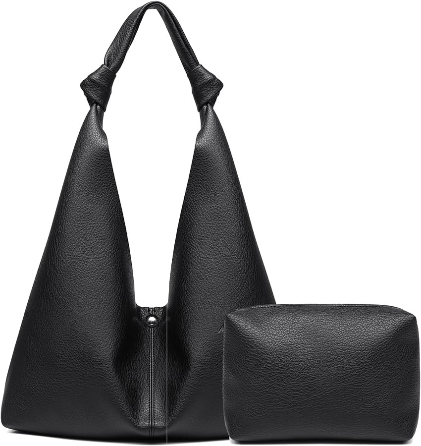Vegan Leather Hobo Purses set, Slouchy Shoulder Bag Knotted Hobo Bags for Women with a small purs... | Amazon (US)