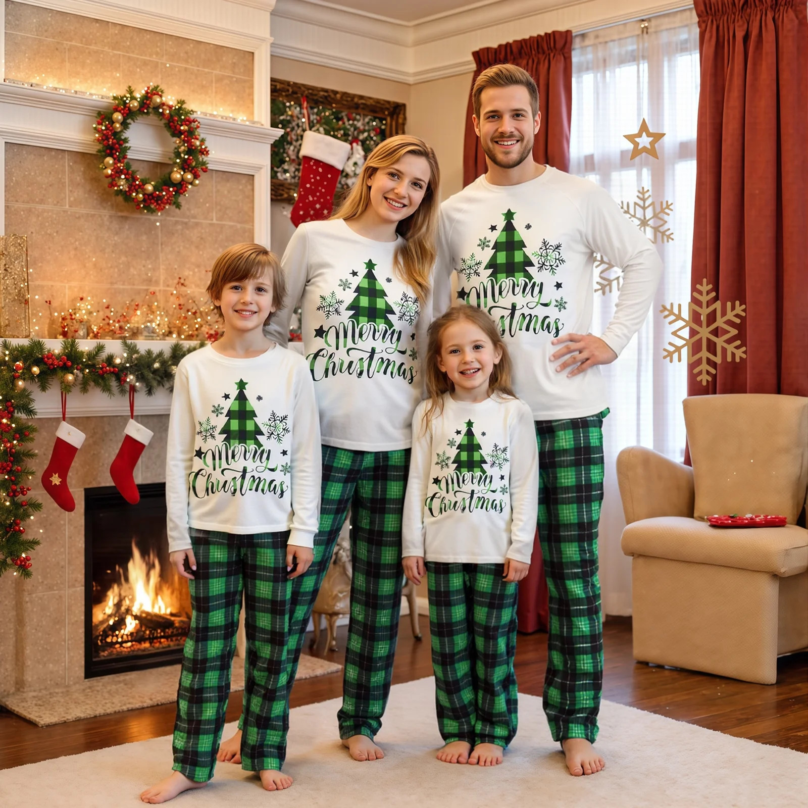 Miaouyo Family Matching Christmas Pajamas Set Long Sleeve Christmas Tree  Letter Print Tops Green... | Walmart (US)