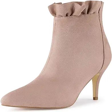 Allegra K Women's Pointed Toe Stiletto Heel Ruffle Ankle Boots | Amazon (US)