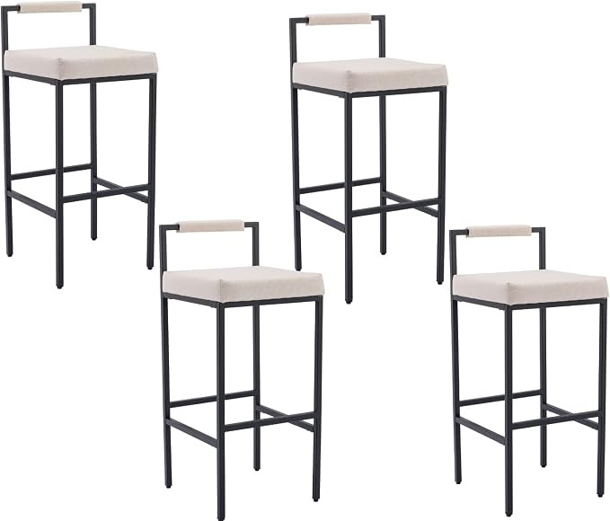 CIMOTA White Bar Stools Set of 4 with Back, Modern Upholstered Bar Height Barstools Tall Bar Stoo... | Amazon (US)