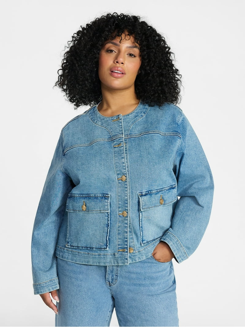 Terra & Sky Women's Plus Denim Lady Jacket With Pockets, Sizes 0X-5X | Walmart (US)
