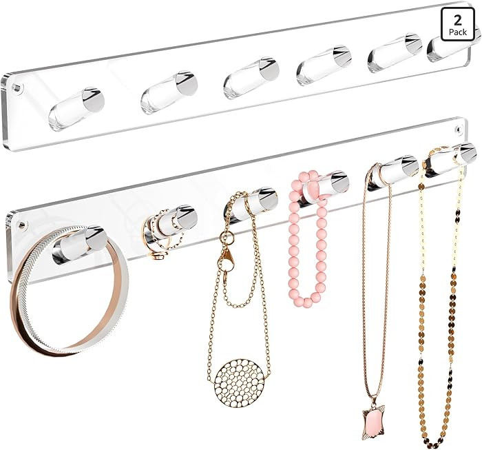MaxGear Clear Necklace Holder 2-Pack, Wall Jewelry Organizer with 12 Hooks | Amazon (US)