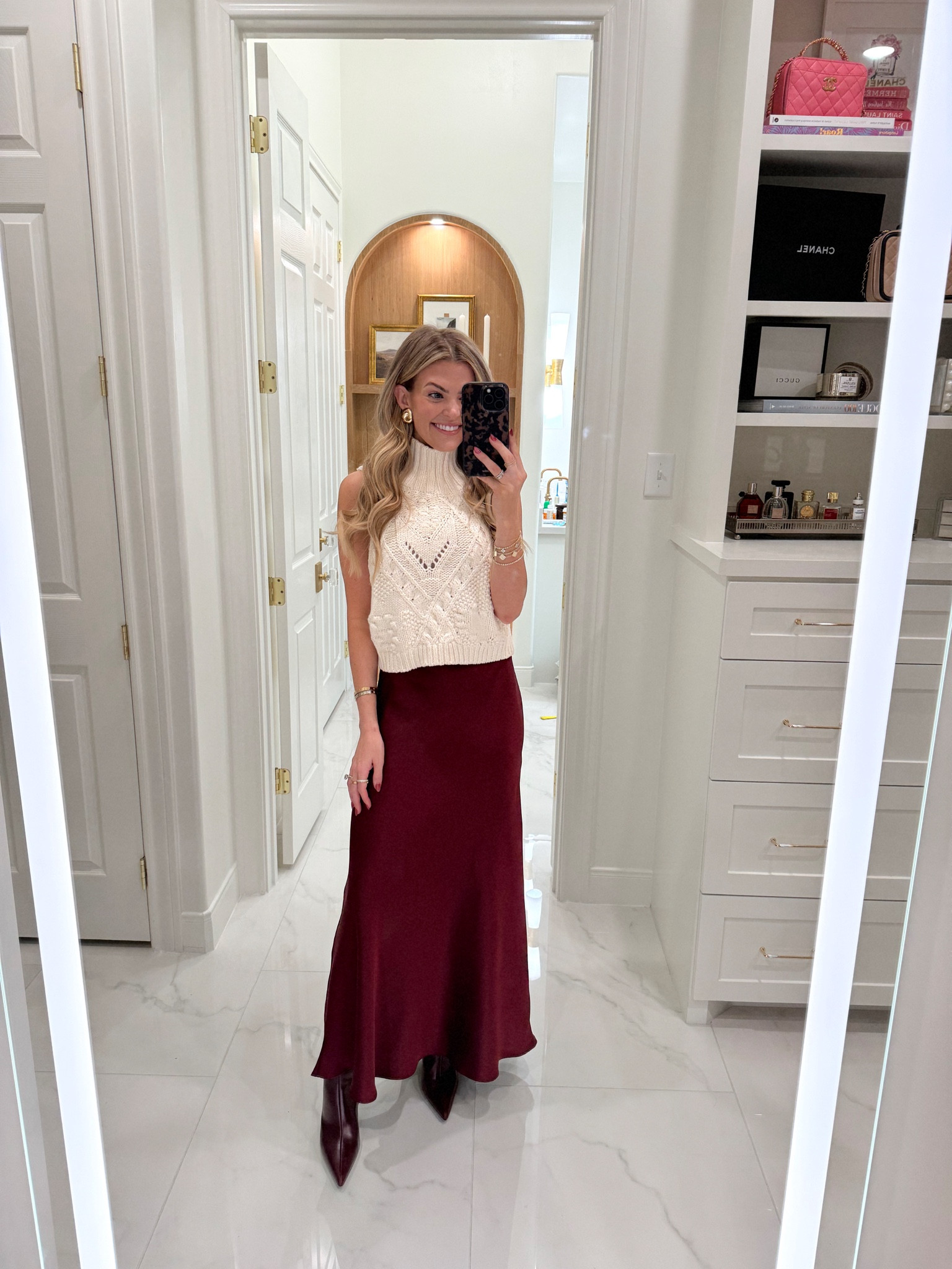 crushing on burgundy this fall and winter. it’s the perfect color to incorporate this holiday season. I love a monochromatic moment with this satin skirt & booties (wearing a size XS in the sweater & skirt!)

electric picks code: JESS20

Fall outfit, fall trend, maxi skirt, holiday outfits, holiday style, casual outfit, steve madden 

#LTKFindsUnder100 #LTKHoliday #LTKShoeCrush