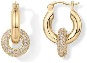 PAVOI 14K Gold Plated Convertible Chunky Hoop and Huggie Earrings - Cubic Zirconia CZ Drop Dangle... | Amazon (US)