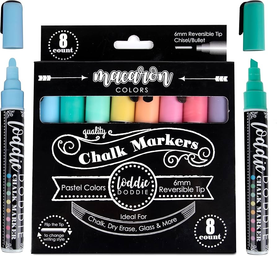 Loddie Doddie Liquid Chalk Markers - 8 Count, 6mm Reversible Chisel & Bullet Tips - Erasable Maca... | Amazon (US)