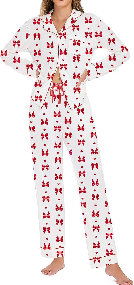 LUBOT Christmas Pajamas 100% Cotton Womens Pajamas Set 2 Piece Soft Button-Down Xmas PJs Set Slee... | Amazon (US)