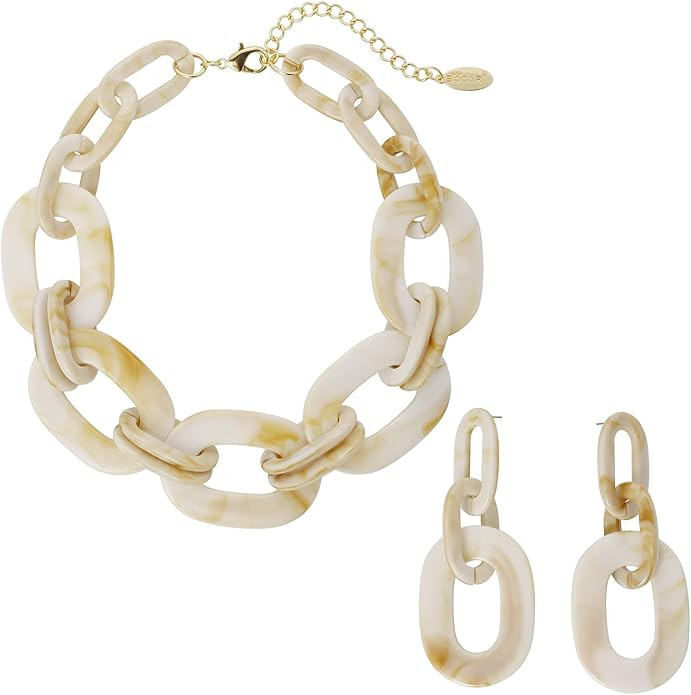 Bocar Acrylic Statement Necklace Collar Necklace Hoop Earrings for Women Costome Jewelry Set | Amazon (US)
