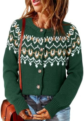 Dokotoo Womens Cardigans Casual Long Sleeve Chunky Knit Fall Winter Button Down Fair Isle Cardiga... | Amazon (US)