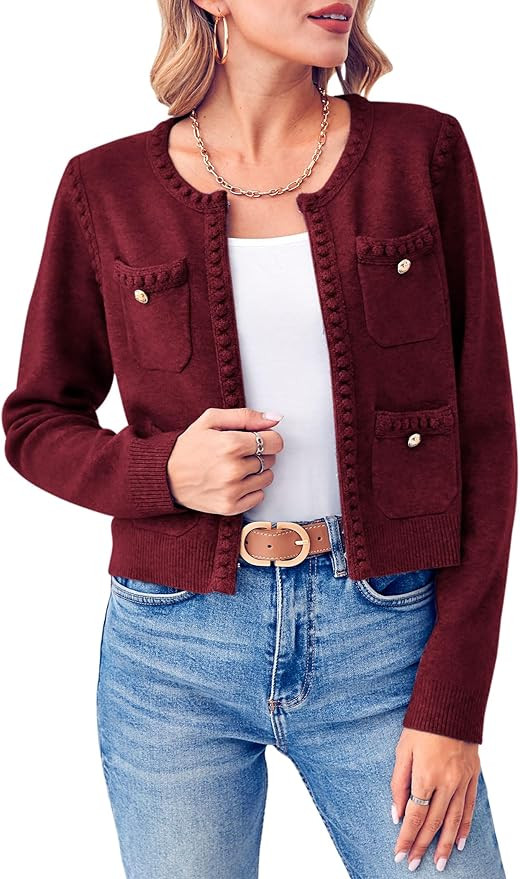 Esobo Womens Knit Cardigan Sweaters 2024 Fall Open Front Long Sleeve Cropped Casual Jacket Outerw... | Amazon (US)