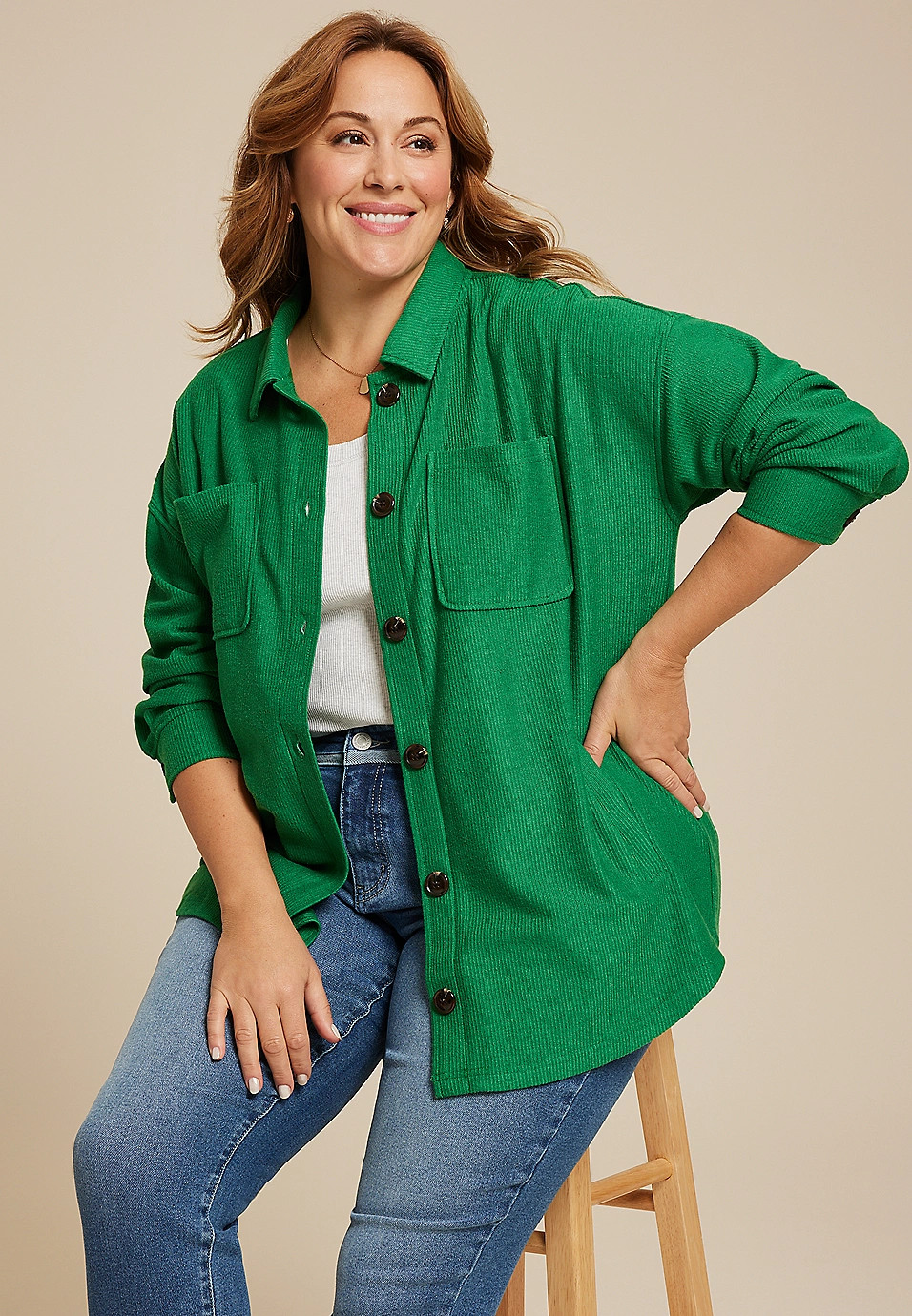 Plus Size Collegiate Textured Shacket | Maurices