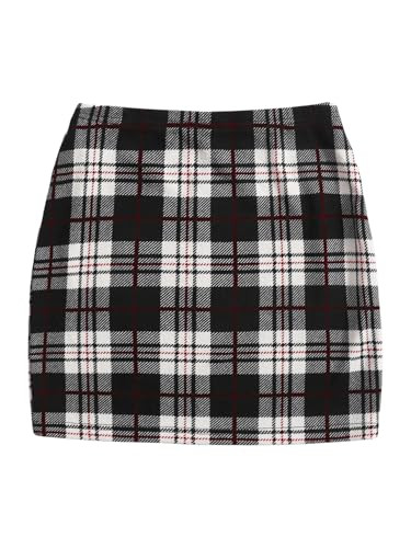 MakeMeChic Women's Houndstooth Elastic Waist Split Hem Skirt Bodycon Slim Fitted Elegant Mini Skirts Multicolor X-Small | Amazon (US)