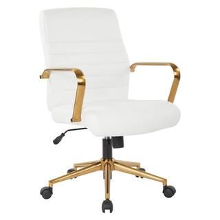Mid-Back White Faux Leather Chair with Gold Arms and Base | The Home Depot